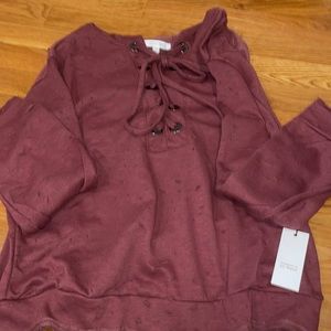 Maroon Lace Up Sweatshirt